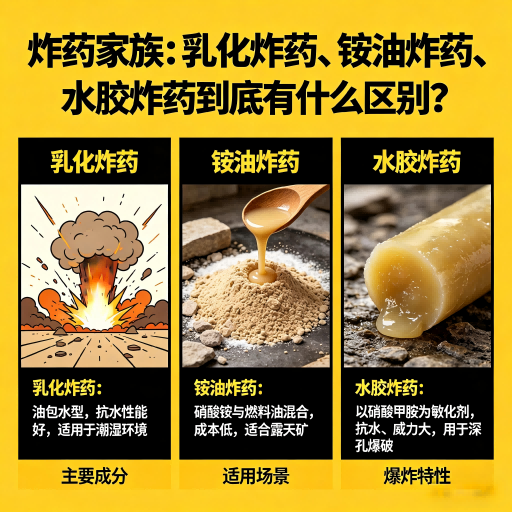 莲花炸药家族：乳化炸药、铵油炸药、水胶炸药到底有什么区别？